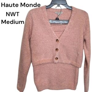 Haute Monde Pink V-Neck Sweater Set